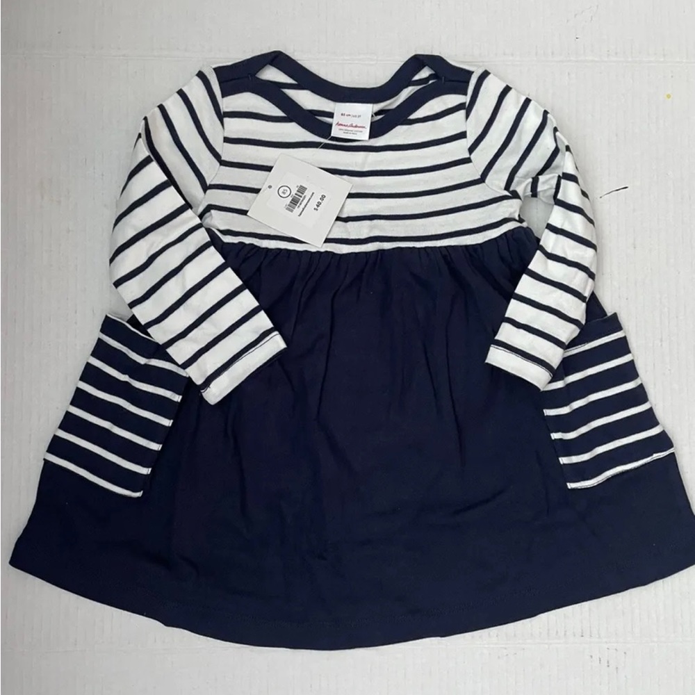 NWT Hanna Andersson Bright Basics Organic Navy Stripe Dress Set Size 85/2T